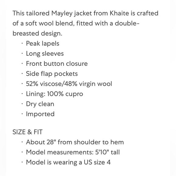 NWT New KHAITE Mayley Wool Blend Blazer Size 10 - Picture 4 of 9